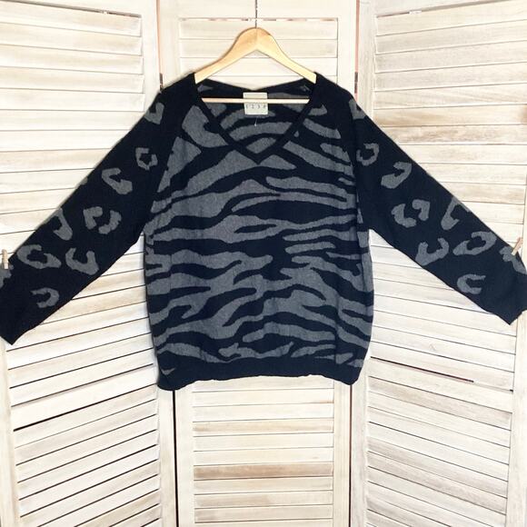 Jumper 1234 Leopard Zebra Black Gray Oversized 100% Cashmere Sweater 4 XL - Picture 5 of 10